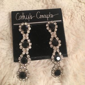 Vintage black and silver rhinestone earrings
